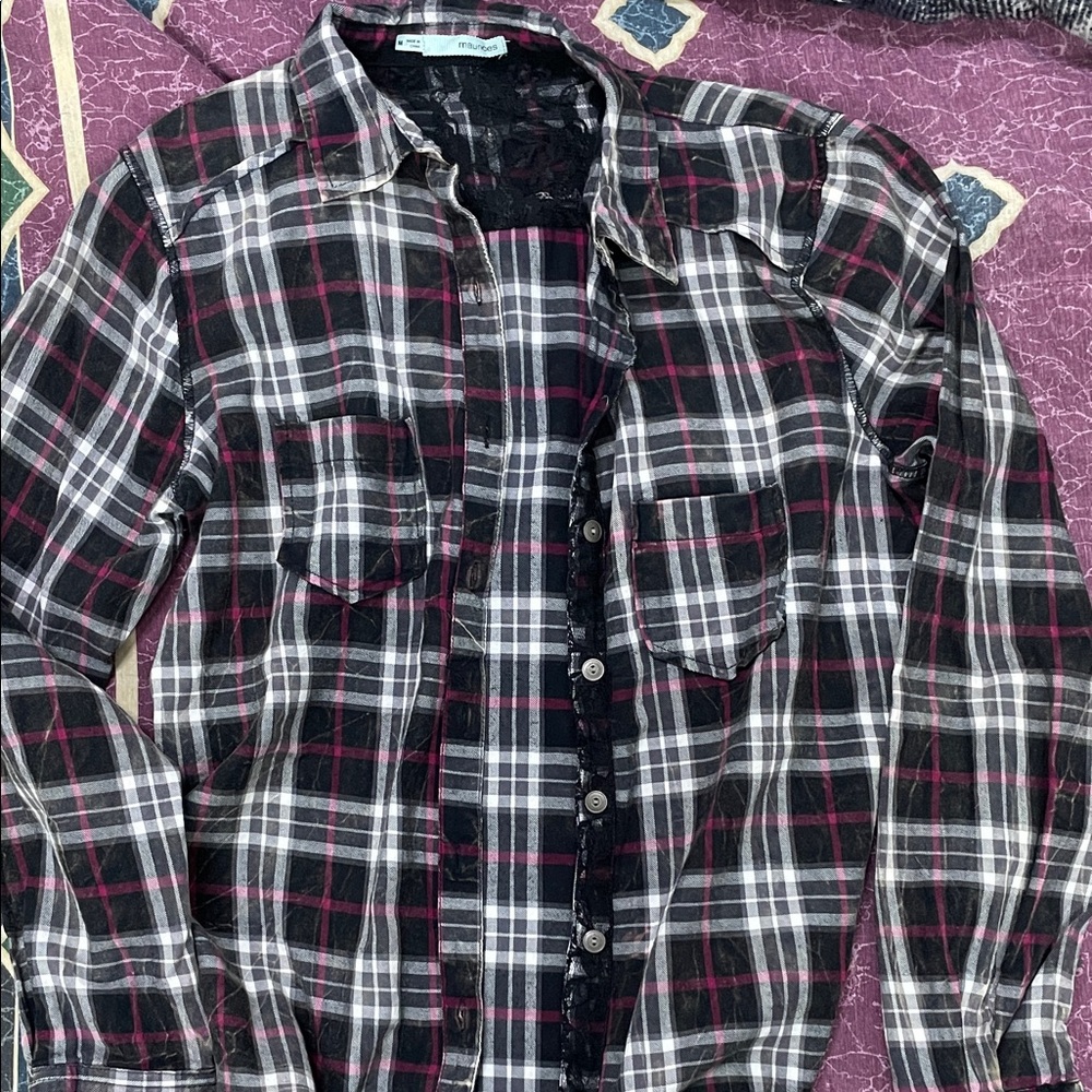 Maurices Black and pink Plaid Button Down Shirt